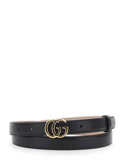 Gucci Gold-tone Gg Logo Belt In Black