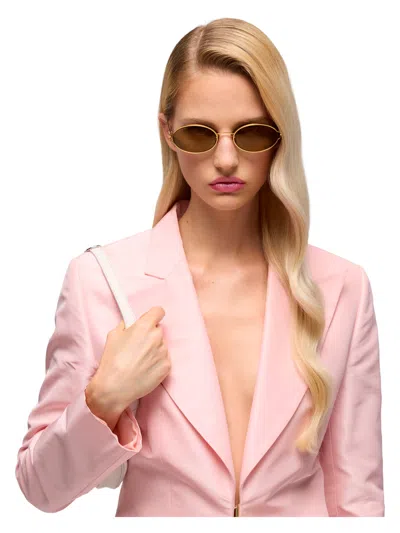 Gucci Gold-tone Metal Frame Sunglasses With Interlocking G Cut-out Detail And Grey Lenses In Brown