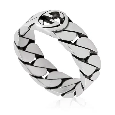 Gucci Gourmette Silver Interlocking G Ring In Metallic