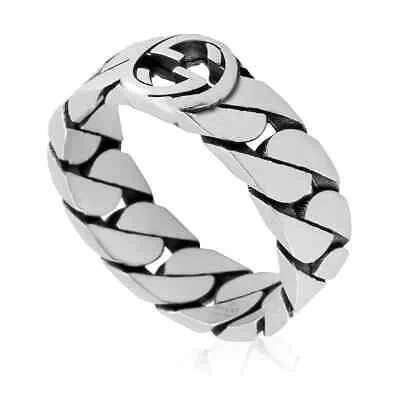 Pre-owned Gucci Gourmette Silver Interlocking Ring