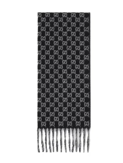 Gucci Gradient Gg Wool Cashmere Scarf - 14.9" X 70.8" In Nero