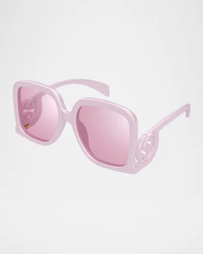 Gucci Gradient Gg1326s Square Plastic Sunglasses In Pink