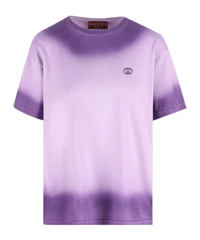 Gucci Gradient Logo Embroidered Crewneck T-shirt In Purple