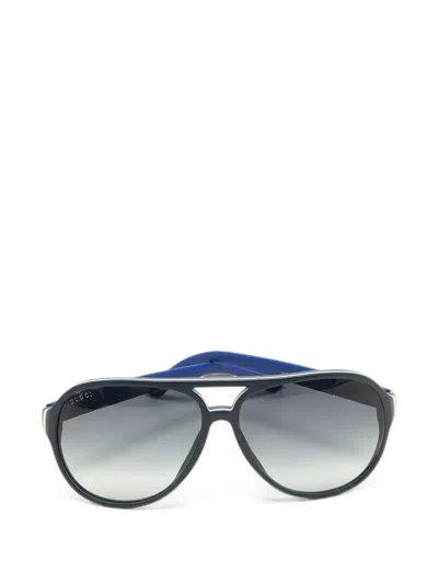 Pre-owned Gucci Gradient-lens Pilot-frame Sunglasses In Blue