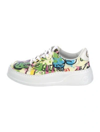 Pre-owned Gucci Graffiti Print Leather Sneakers In Yellow