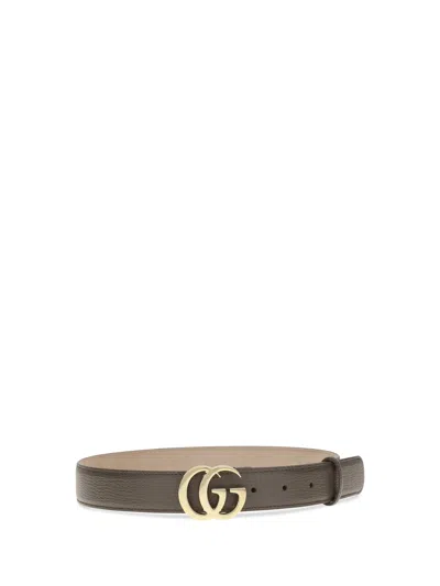 Gucci Grained Calf Leather Belt In Brown