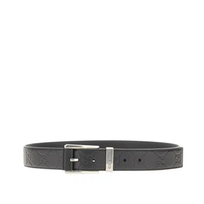 Gucci Grained Leather Belt With Logo In Black