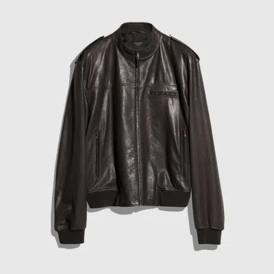Gucci Grainy Leather Bomber Jacket In Brown