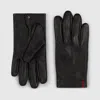 Gucci Grainy Leather Gloves With Web In Black