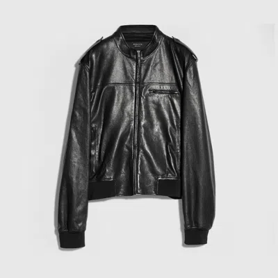 Gucci Grainy Nappa Leather Bomber Jacket In Black