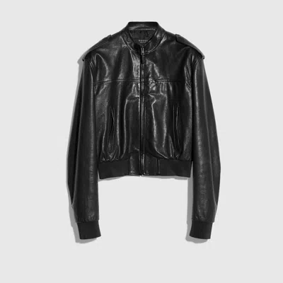 Gucci Grainy Soft Nappa Leather Bomber Jacket In Black