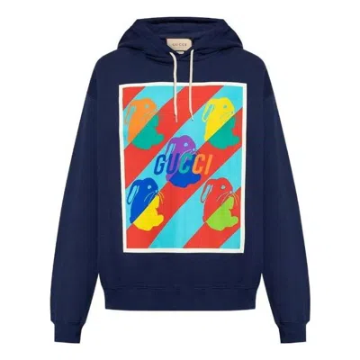 Gucci Graphic Paint Hoodie 'navy Multi' In Blue