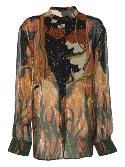 Pre-owned Gucci Graphic-pattern Blouse In Brown