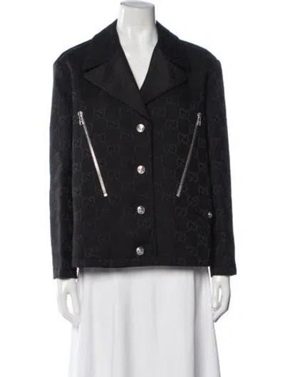 Pre-owned Gucci Graphic Print Biker Jacket In Black