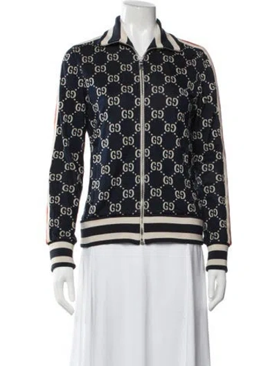 Pre-owned Gucci Graphic Print Bomber Jacket In Blue