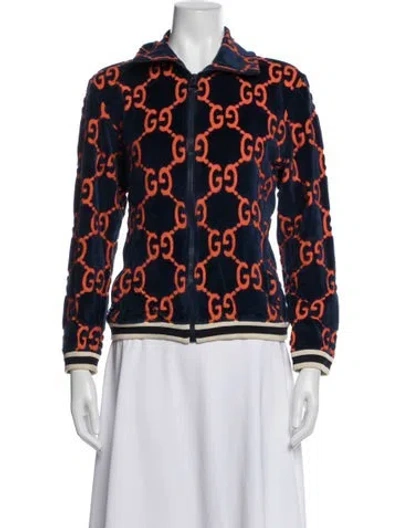 Pre-owned Gucci Graphic Print Bomber Jacket In Blue