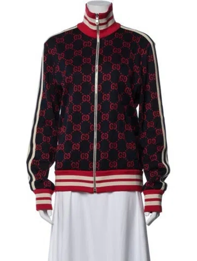 Pre-owned Gucci Graphic Print Bomber Jacket In Blue