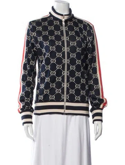 Pre-owned Gucci Graphic Print Bomber Jacket In Blue