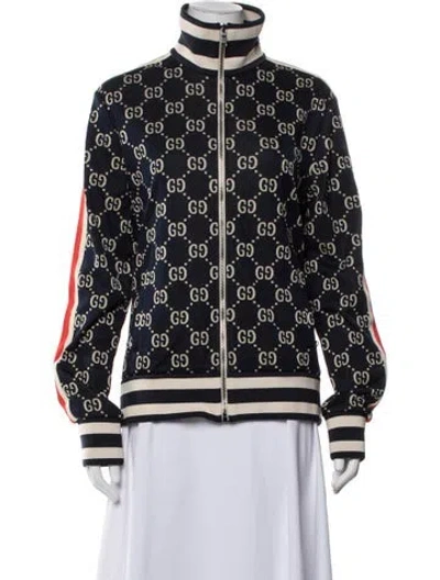 Pre-owned Gucci Graphic Print Bomber Jacket In Blue