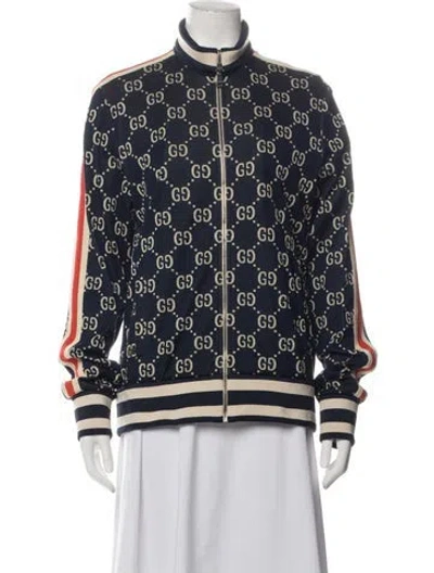 Pre-owned Gucci Graphic Print Bomber Jacket In Blue