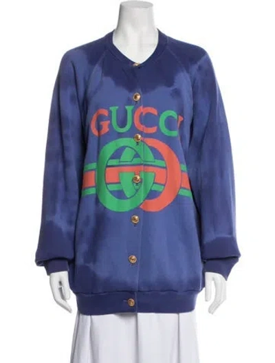 Pre-owned Gucci Graphic Print Bomber Jacket In Blue