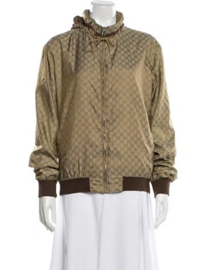 Pre-owned Gucci Graphic Print Bomber Jacket In Brown