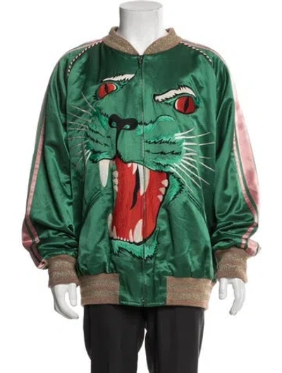Pre-owned Gucci Graphic Print Bomber Jacket In Green
