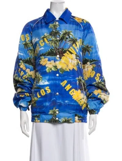 Pre-owned Gucci Graphic Print Bomber Jacket W/ Tags In Blue