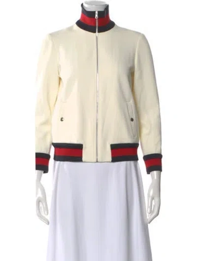 Pre-owned Gucci Graphic Print Bomber Jacket In White