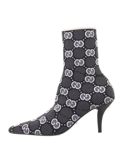 Pre-owned Gucci Graphic Print Boots In Black/white