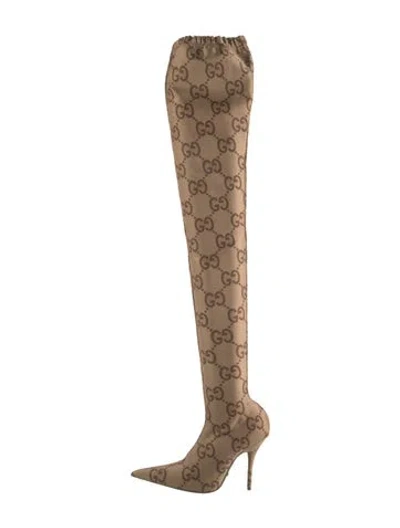Pre-owned Gucci Graphic Print Boots In Brown/neutrals