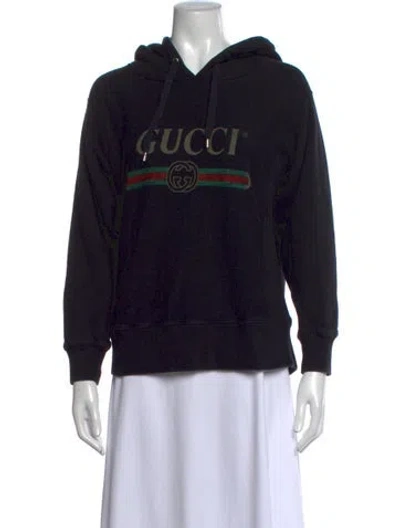 Pre-owned Gucci Graphic Print Crew Neck Hoodie In Black