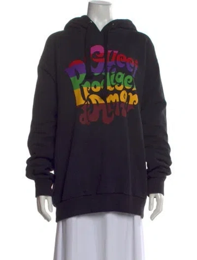 Pre-owned Gucci Graphic Print Crew Neck Hoodie In Black