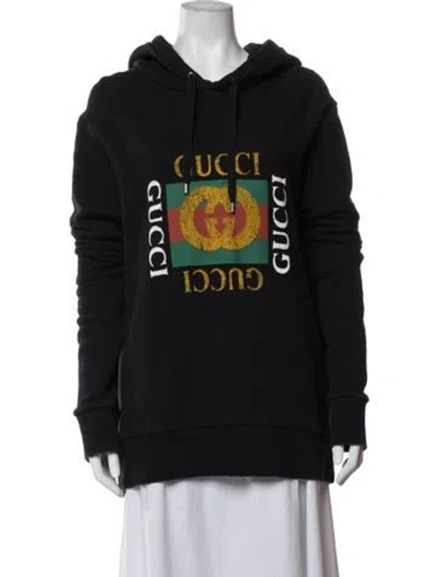 Pre-owned Gucci Graphic Print Crew Neck Hoodie In Black