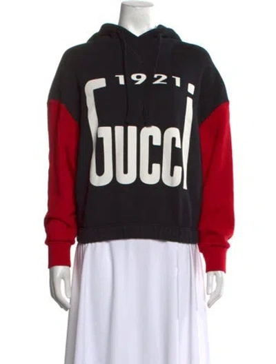 Pre-owned Gucci Graphic Print Crew Neck Hoodie In Black