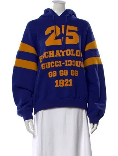 Pre-owned Gucci Graphic Print Crew Neck Hoodie In Blue