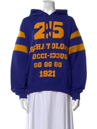 Pre-owned Gucci Graphic Print Crew Neck Hoodie In Blue