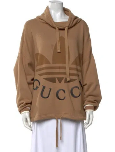Pre-owned Gucci Graphic Print Crew Neck Hoodie In Brown