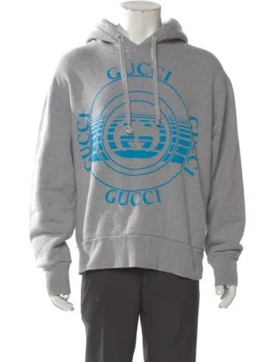 Pre-owned Gucci Graphic Print Crew Neck Hoodie In Gray