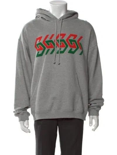 Pre-owned Gucci Graphic Print Crew Neck Hoodie In Gray