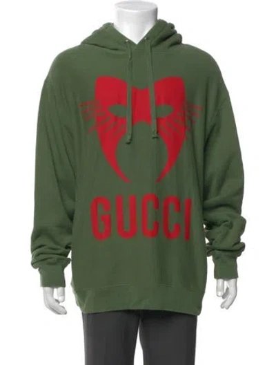 Pre-owned Gucci Graphic Print Crew Neck Hoodie In Green
