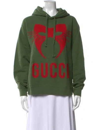 Pre-owned Gucci Graphic Print Crew Neck Hoodie In Green