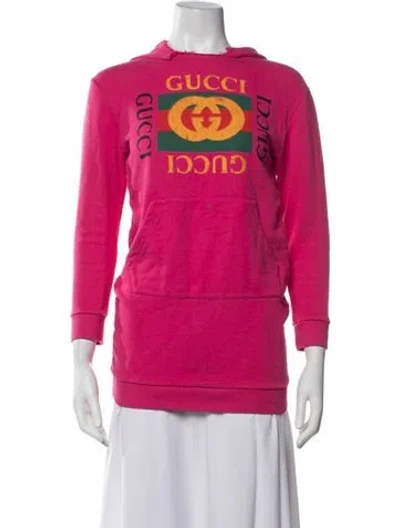Pre-owned Gucci Graphic Print Crew Neck Hoodie In Pink