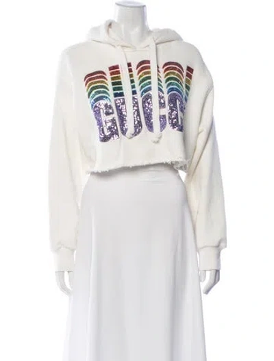 Pre-owned Gucci Graphic Print Crew Neck Hoodie In White