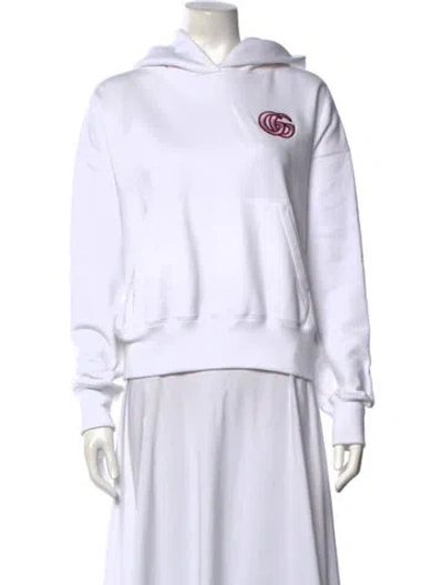 Pre-owned Gucci Graphic Print Crew Neck Hoodie In White