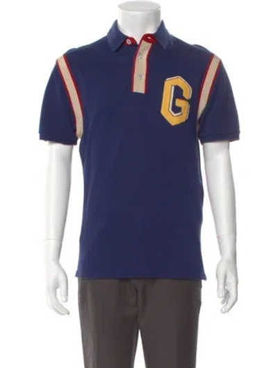 Pre-owned Gucci Graphic Print Crew Neck Polo Shirt In Blue