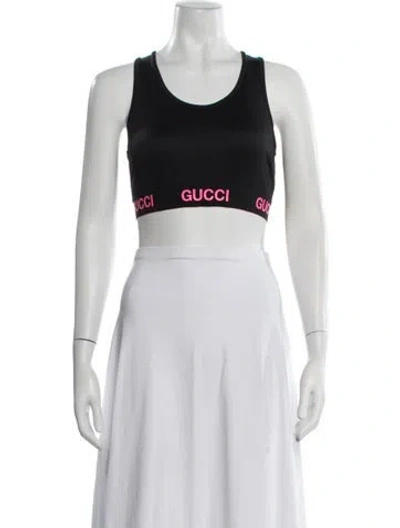 Pre-owned Gucci Graphic Print Crew Neck Sports Bra In Black