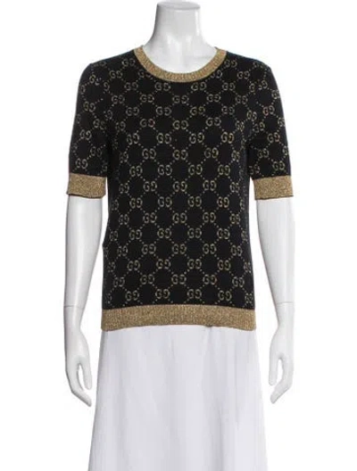 Pre-owned Gucci Graphic Print Crew Neck Sweater In Black