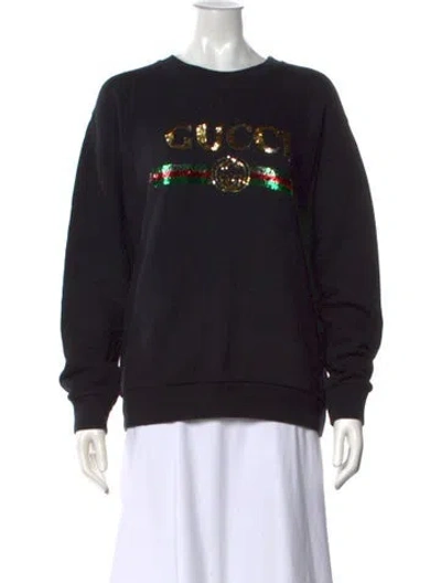 Pre-owned Gucci Graphic Print Crew Neck Sweater In Black