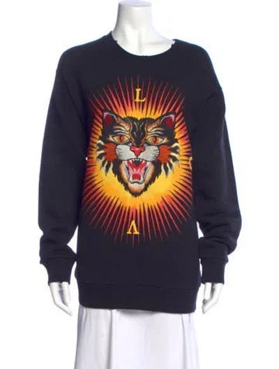 Pre-owned Gucci Graphic Print Crew Neck Sweater In Blue